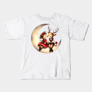 Valentine Deer Couple on Moon Kids T-Shirt